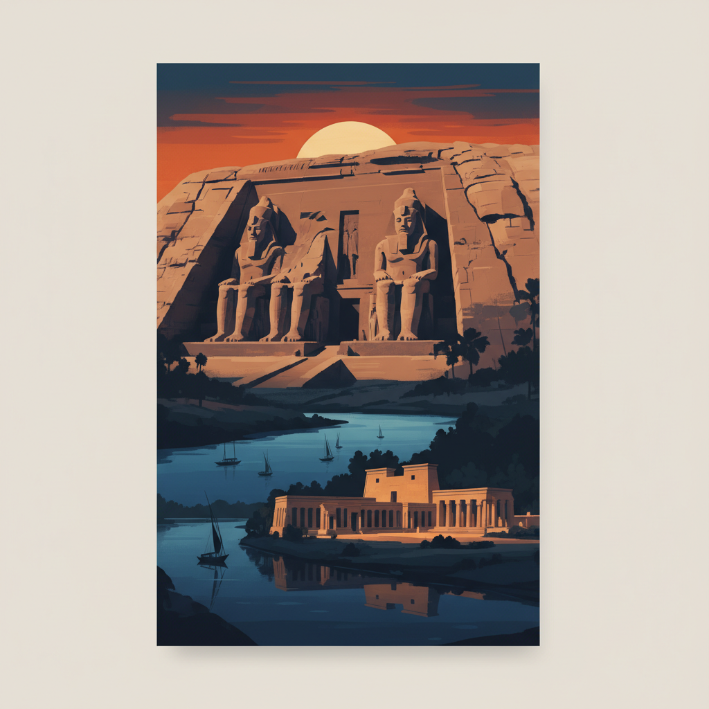 Nubian Monuments from Abu Simbel to Philae — illustrated travel poster