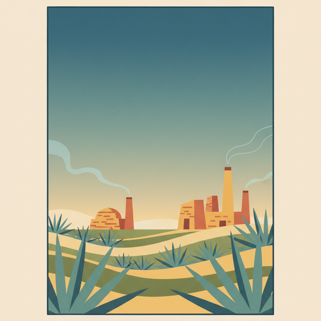 Agave Landscape and Ancient Industrial Facilities of Tequila — illustrated travel poster