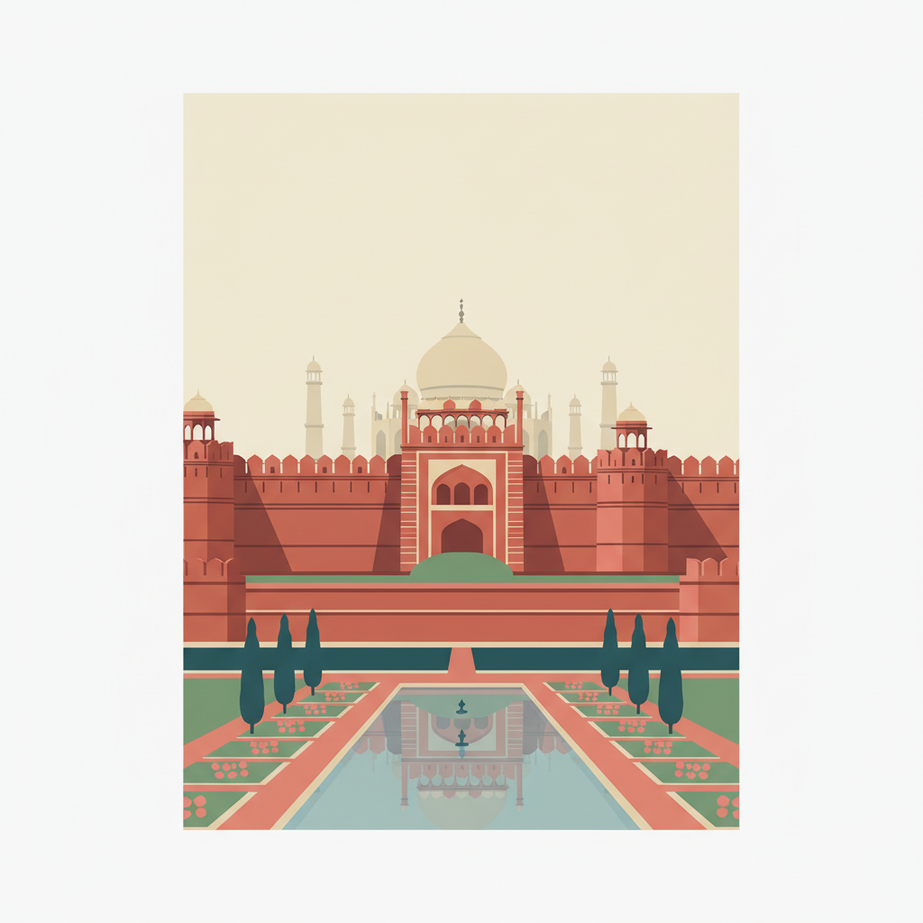 Agra Fort — illustrated travel poster