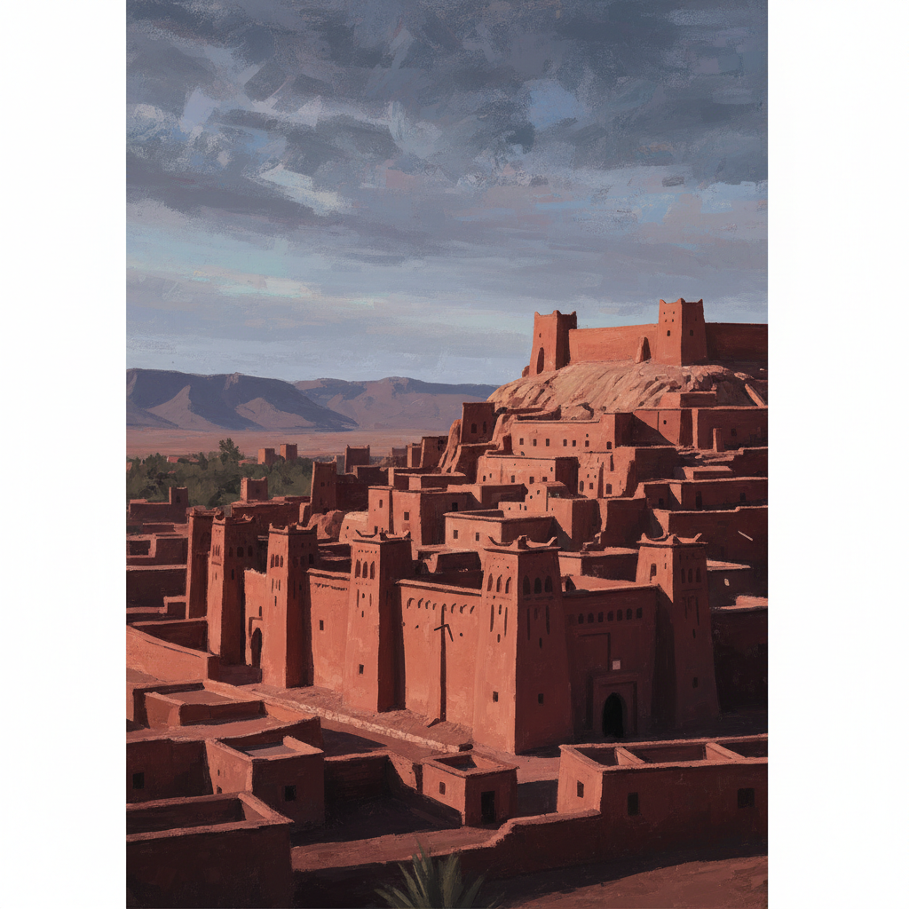 Ksar of Ait-Ben-Haddou — illustrated travel poster