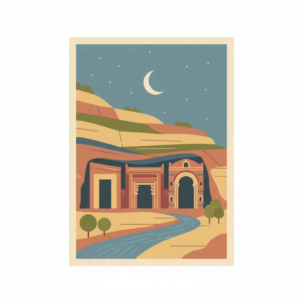 Ajanta Caves — illustrated travel poster