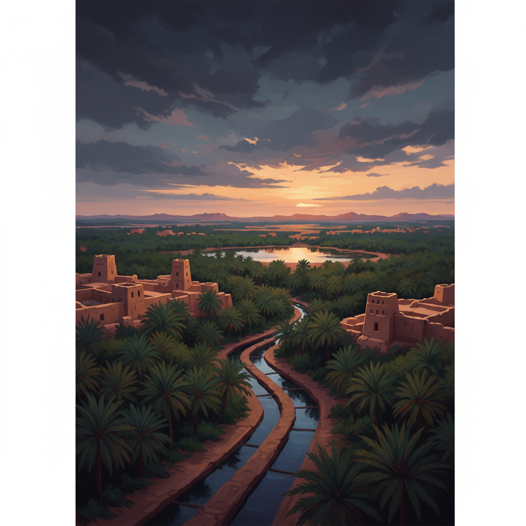 Al-Ahsa Oasis, an Evolving Cultural Landscape — illustrated travel poster