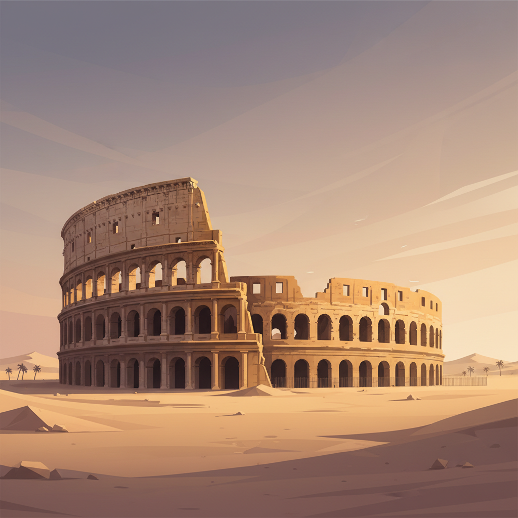 Amphitheatre of El Jem — illustrated travel poster