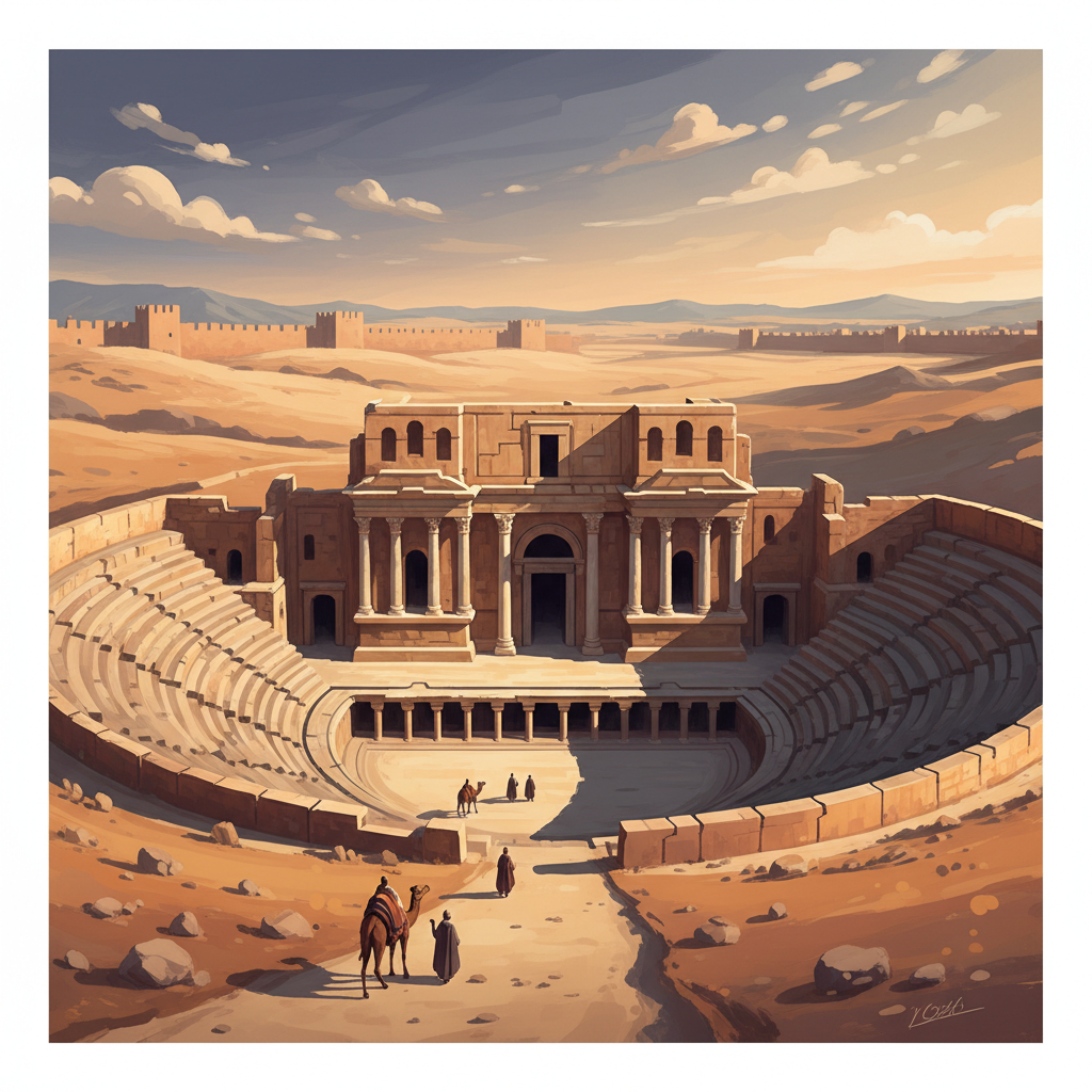 Ancient City of Bosra — illustrated travel poster