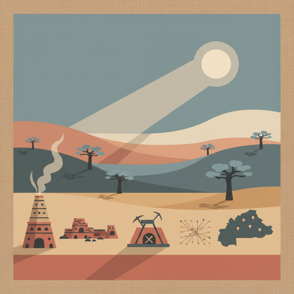 Ancient Ferrous Metallurgy Sites of Burkina Faso — illustrated travel poster