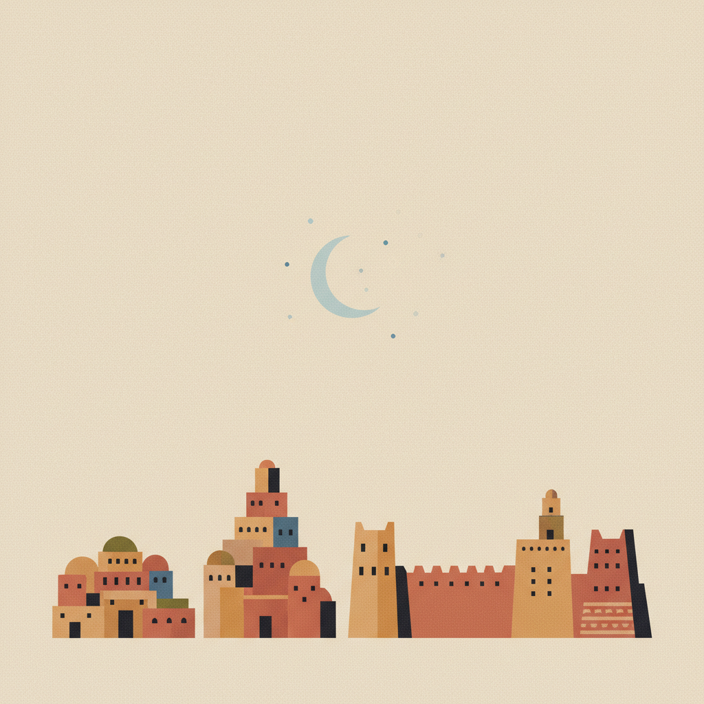 Ancient <I>Ksour</I> of Ouadane, Chinguetti, Tichitt and Oualata — illustrated travel poster
