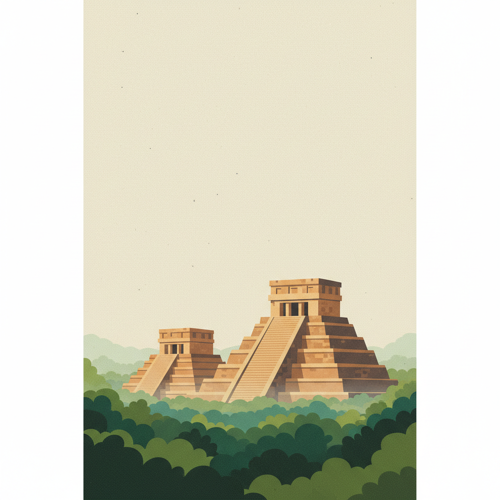 Ancient Maya City and Protected Tropical Forests of Calakmul, Campeche — illustrated travel poster