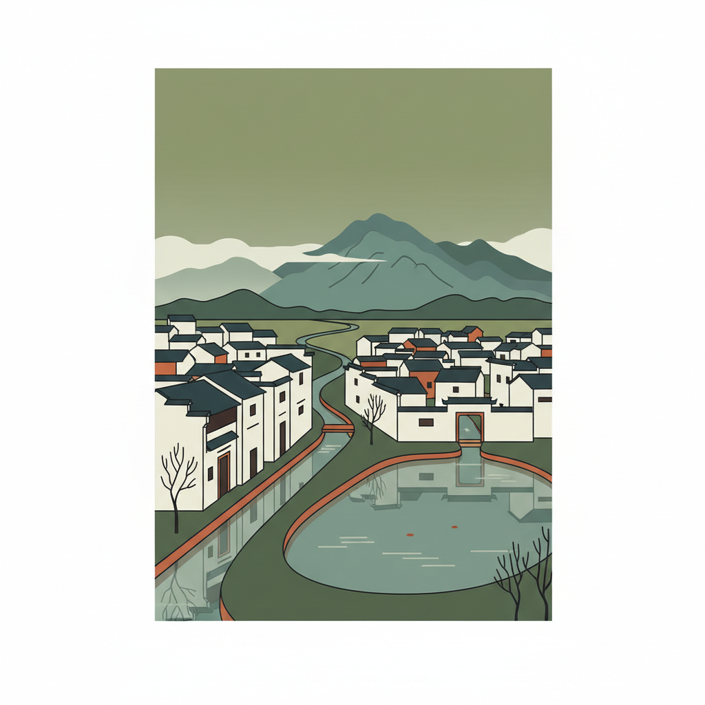 Ancient Villages in Southern Anhui – Xidi and Hongcun — illustrated travel poster