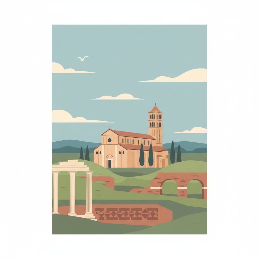 Archaeological Area and the Patriarchal Basilica of Aquileia — illustrated travel poster