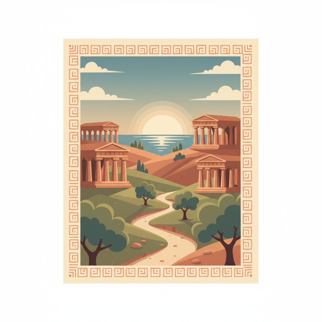 Archaeological Area of Agrigento — illustrated travel poster