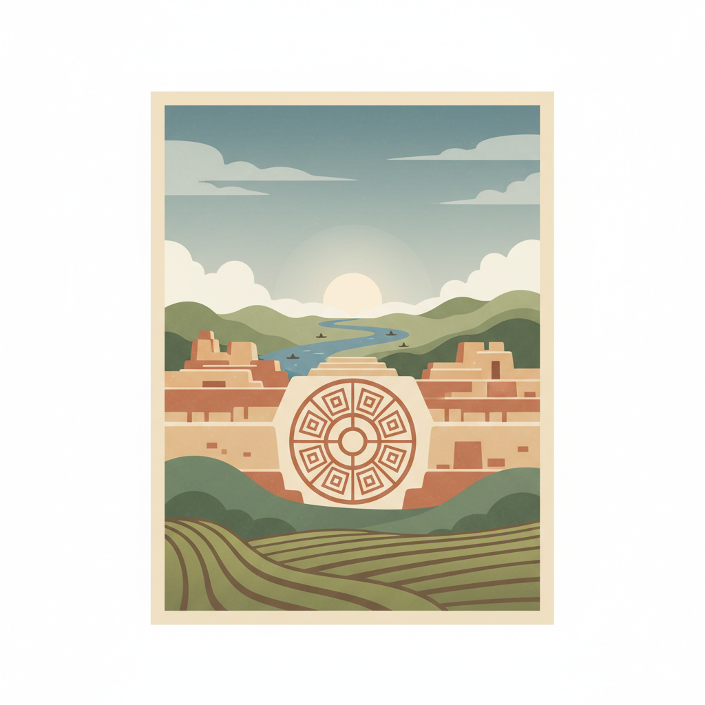 Archaeological Ruins of Liangzhu City — illustrated travel poster