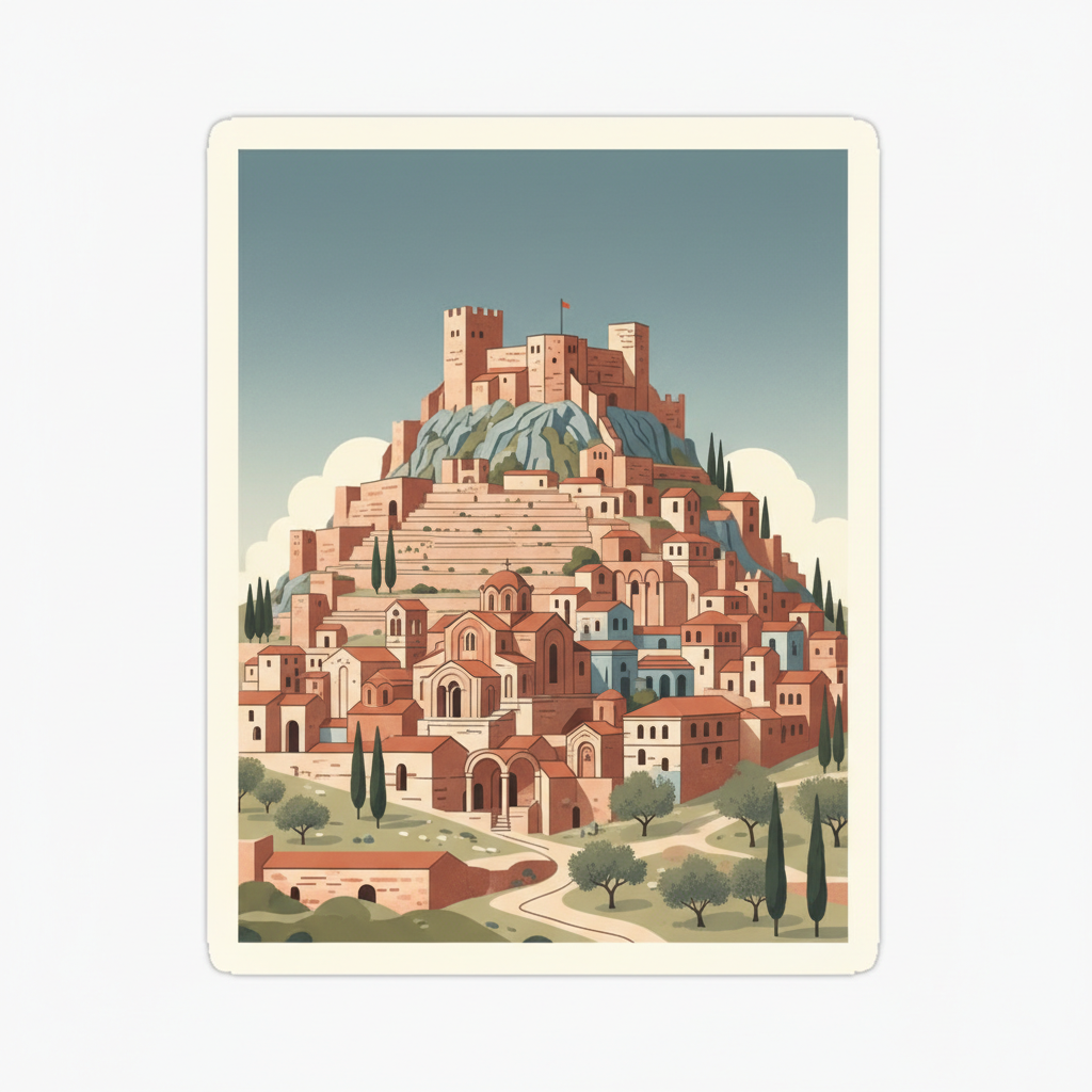 Archaeological Site of Mystras — illustrated travel poster