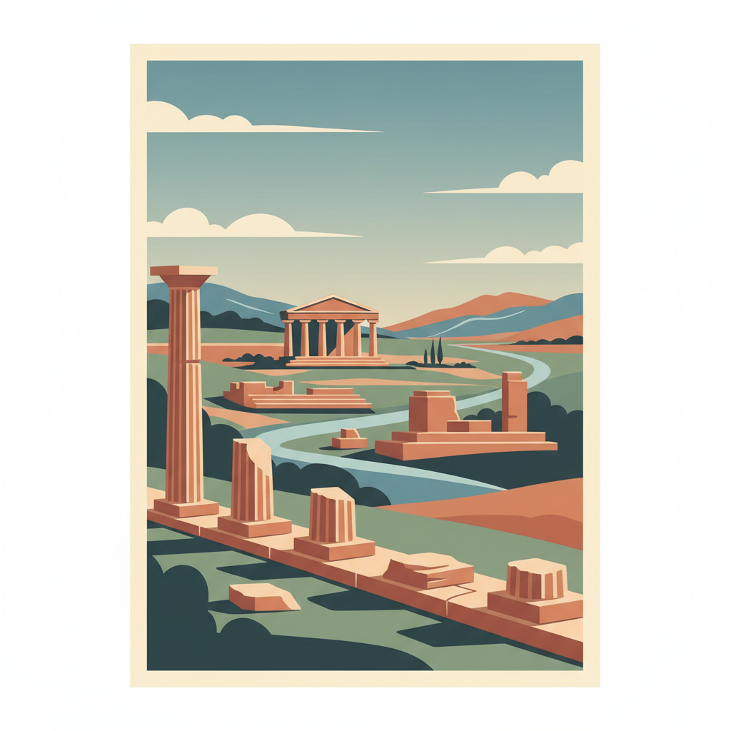 Archaeological Site of Olympia — illustrated travel poster