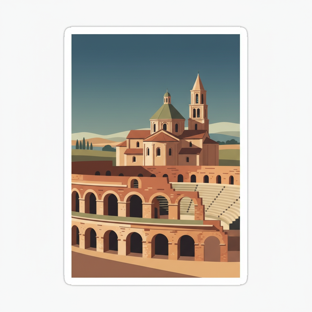 Arles, Roman and Romanesque Monuments — illustrated travel poster