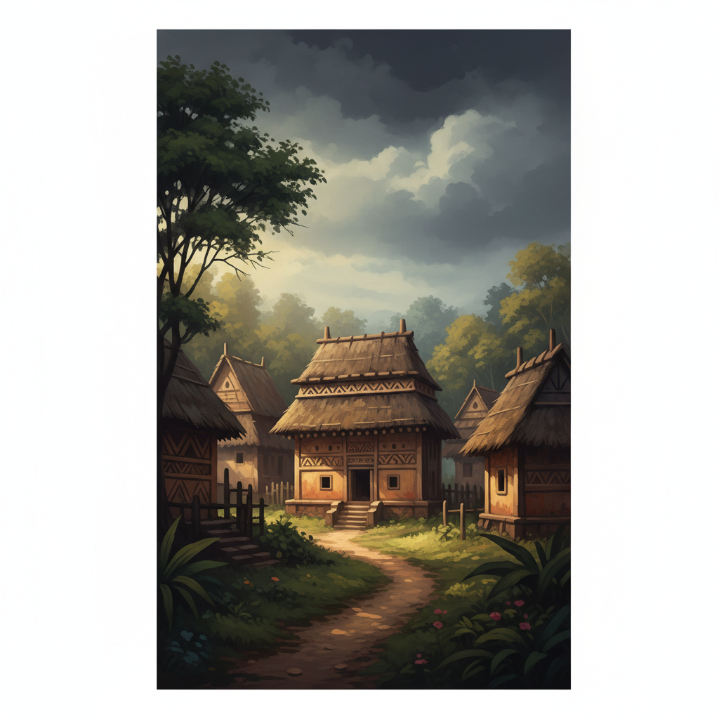 Asante Traditional Buildings — illustrated travel poster