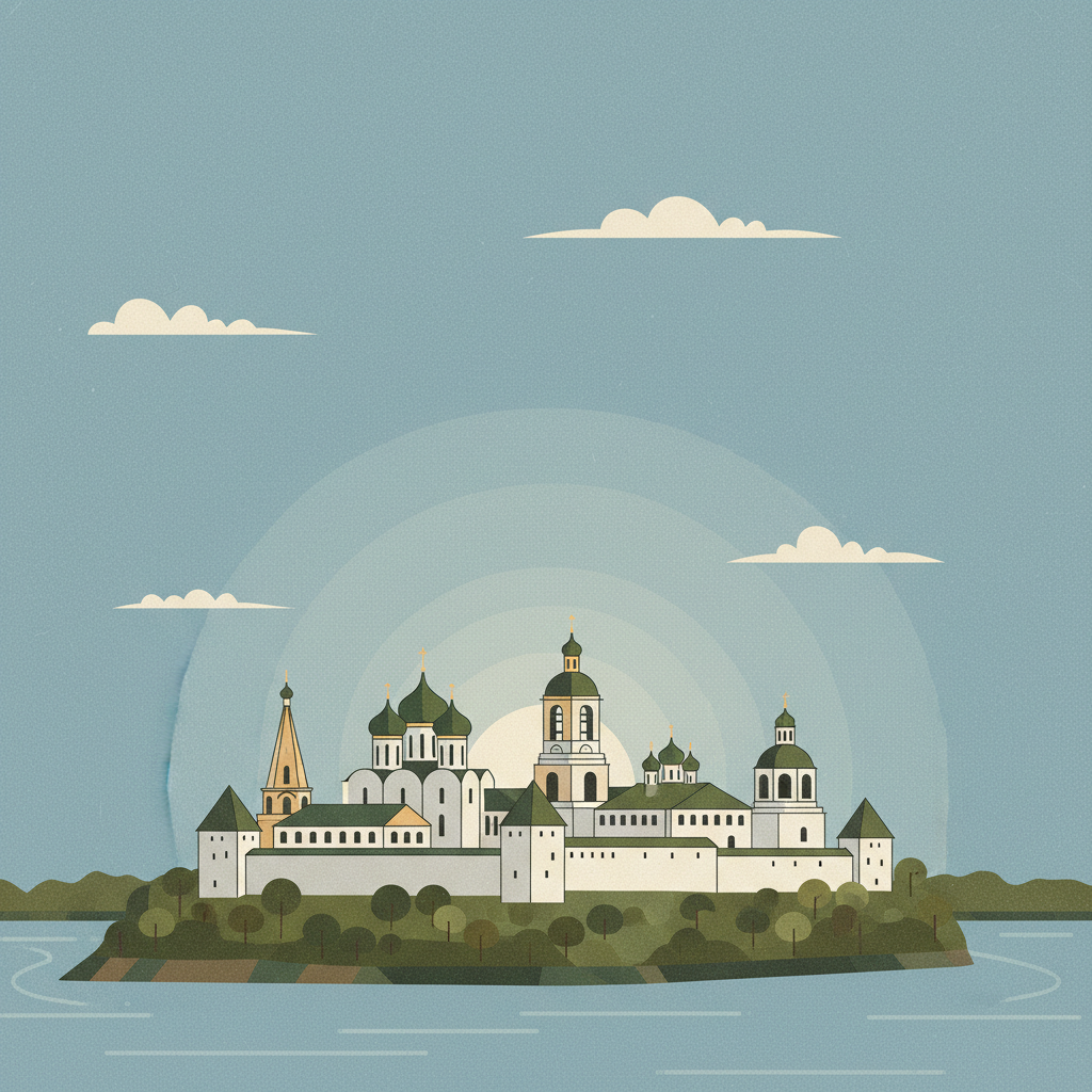 Assumption Cathedral and Monastery of the town-island of Sviyazhsk — illustrated travel poster