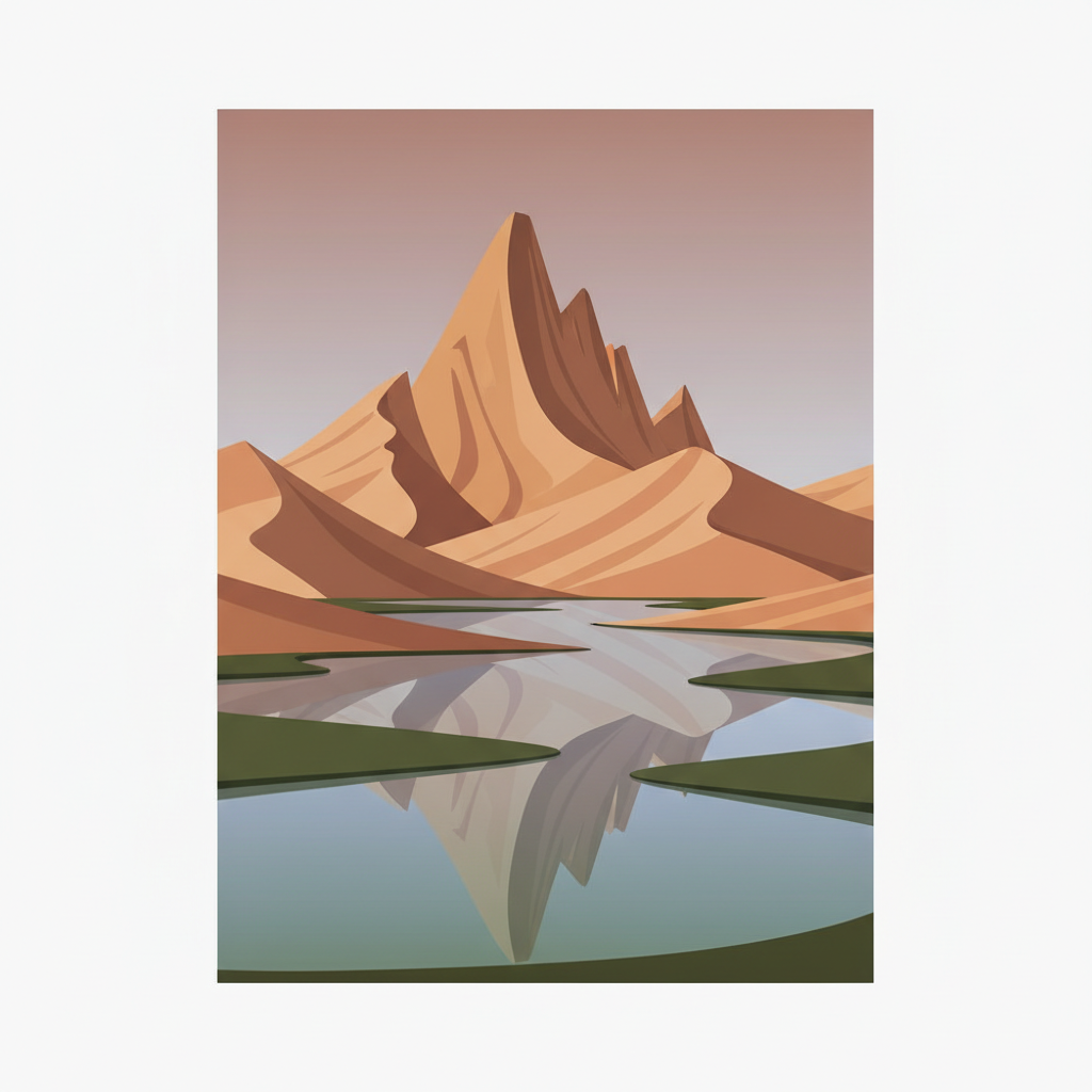 Badain Jaran Desert - Towers of Sand and Lakes — illustrated travel poster