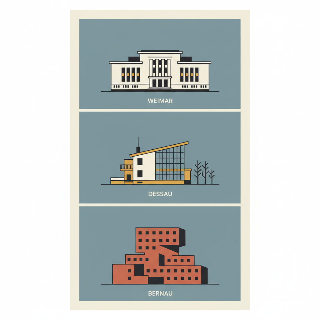 Bauhaus and its Sites in Weimar, Dessau and Bernau — illustrated travel poster