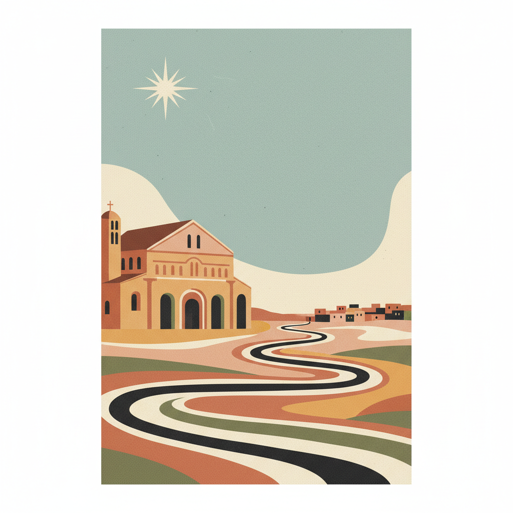 Birthplace of Jesus: Church of the Nativity and the Pilgrimage Route, Bethlehem — illustrated travel poster