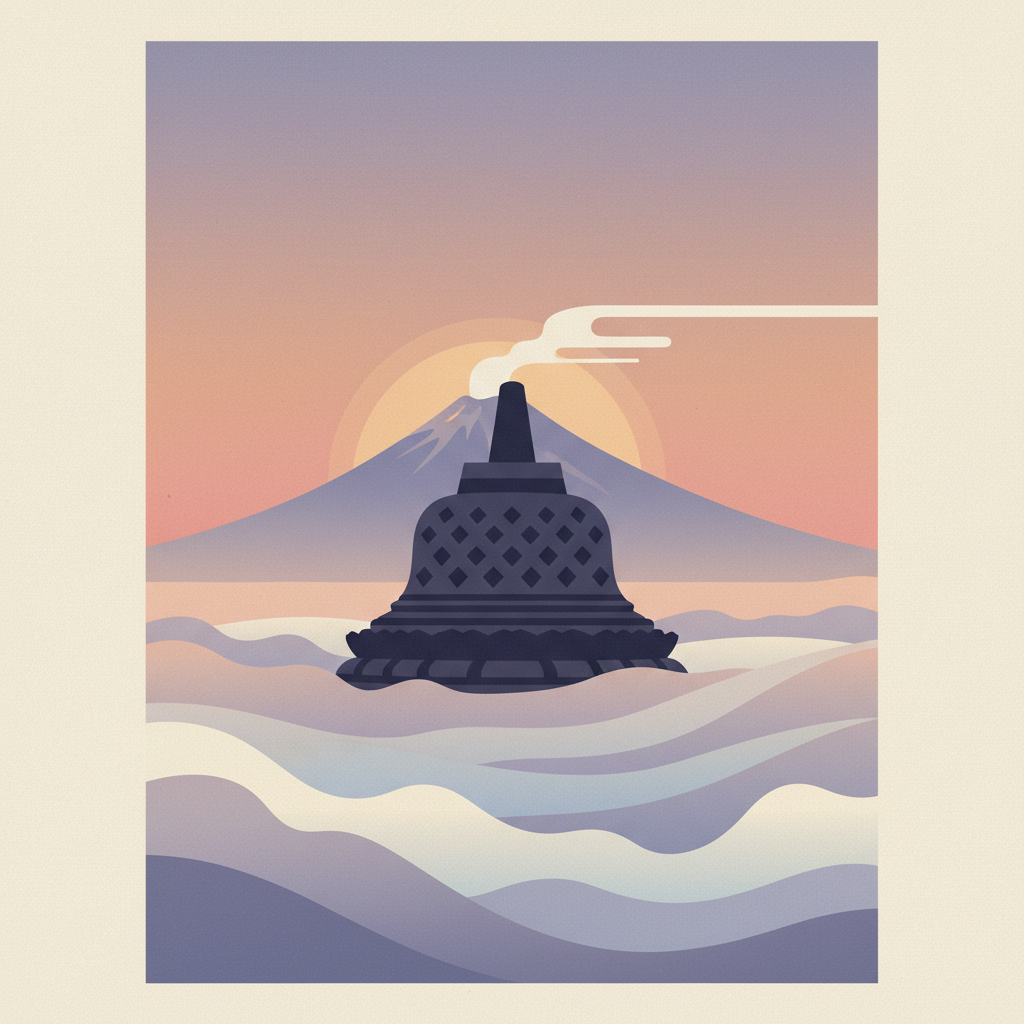 Borobudur — illustrated travel poster