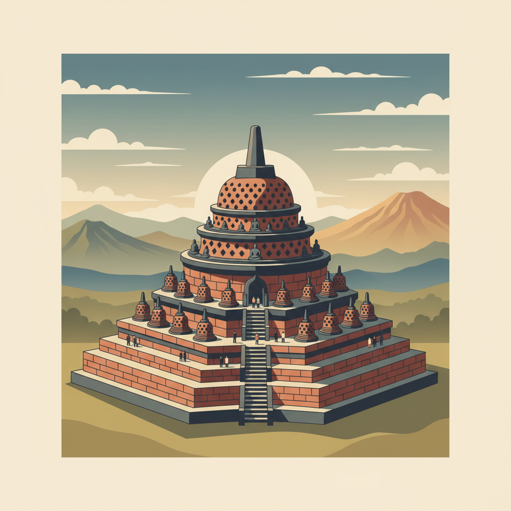 Borobudur Temple Compounds — illustrated travel poster