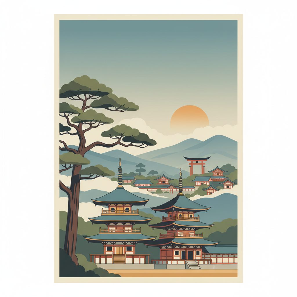Buddhist Monuments in the Horyu-ji Area — illustrated travel poster