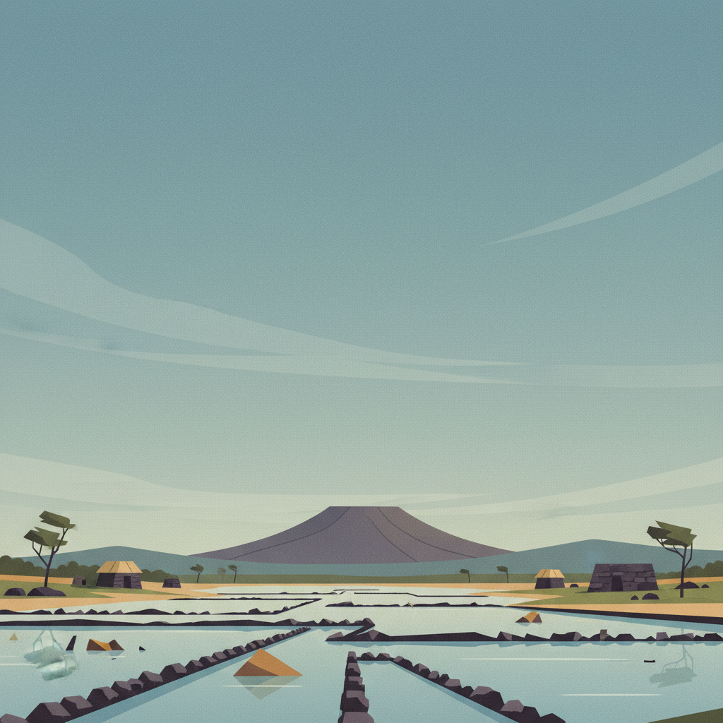 Budj Bim Cultural Landscape — illustrated travel poster