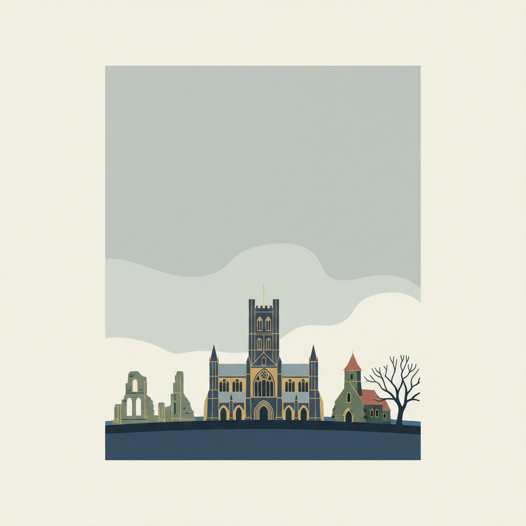 Canterbury Cathedral, St Augustine's Abbey, and St Martin's Church — illustrated travel poster