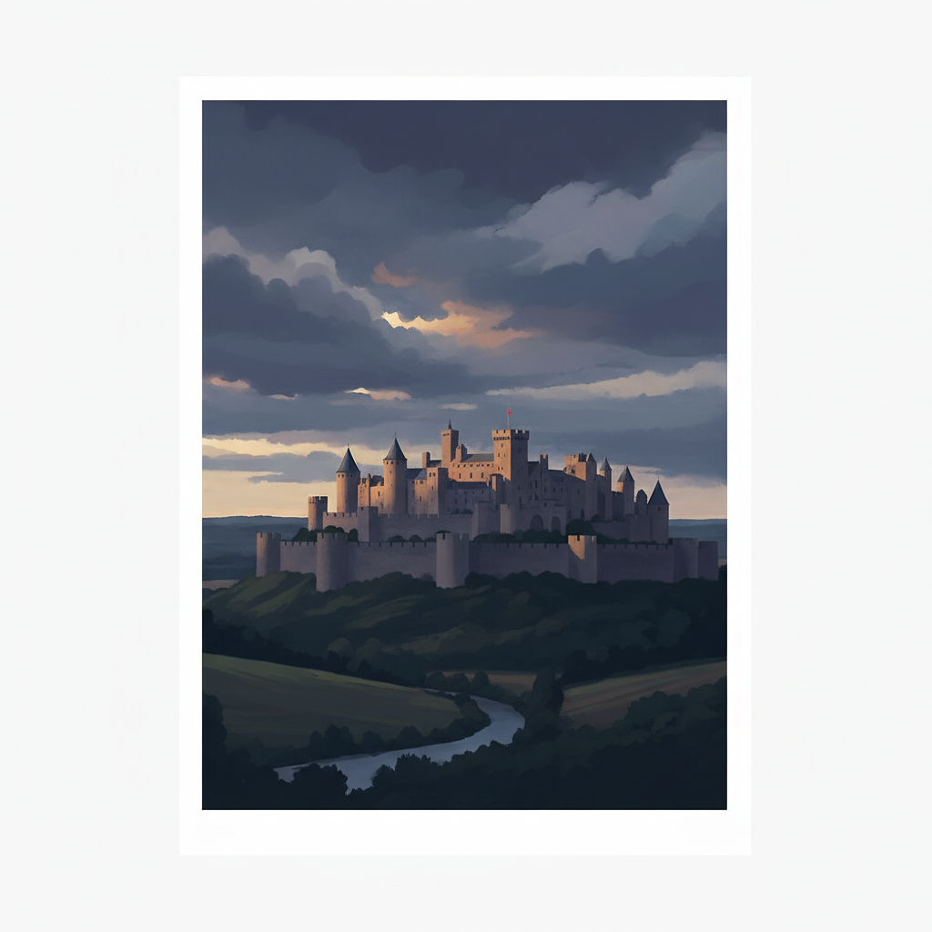 Historic Fortified City of Carcassonne — illustrated travel poster