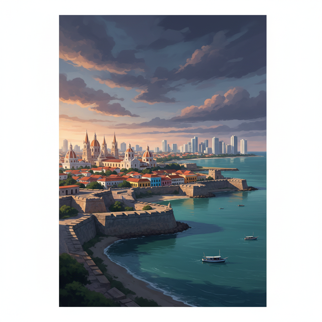 Port, Fortresses and Group of Monuments, Cartagena — illustrated travel poster