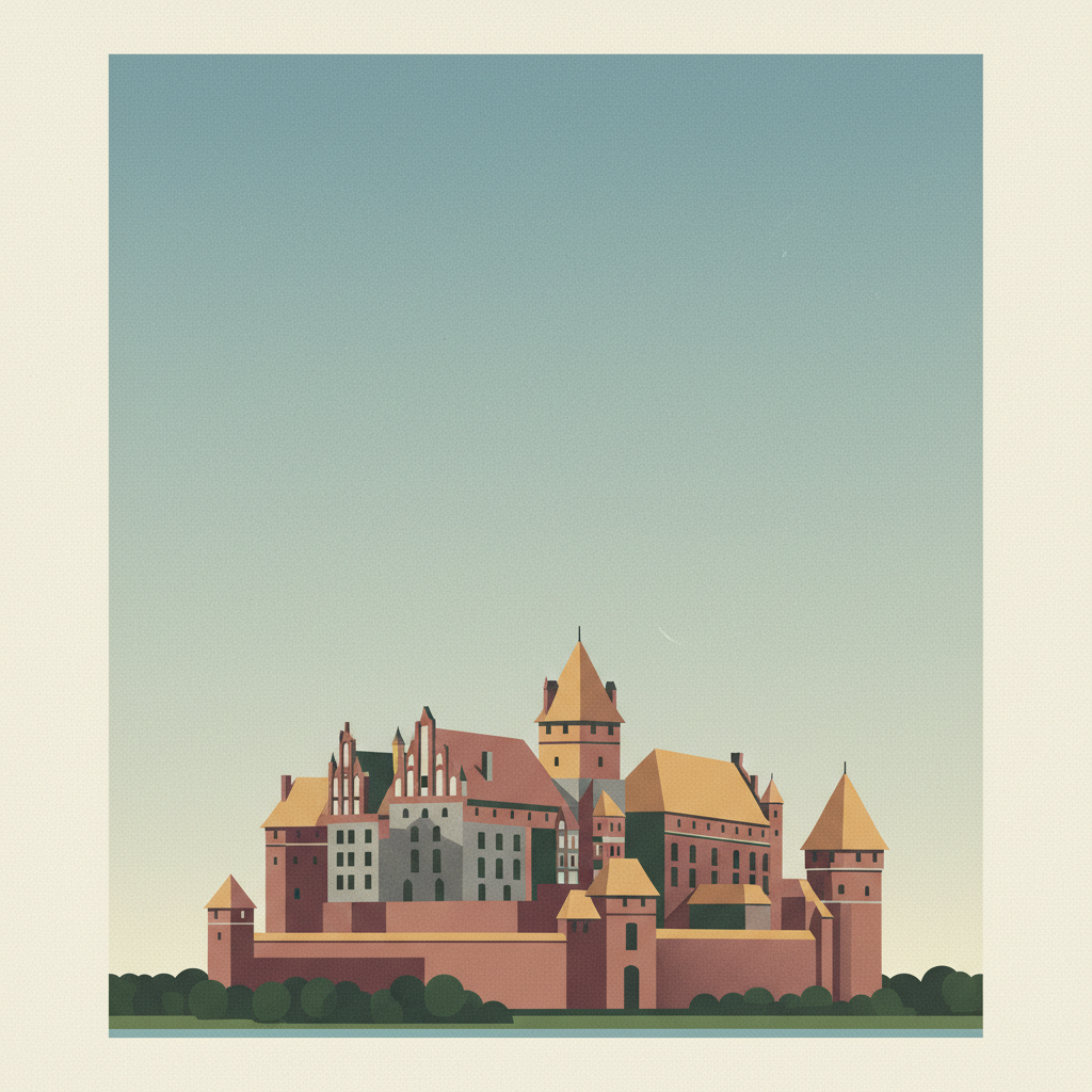 Castle of the Teutonic Order in Malbork — illustrated travel poster