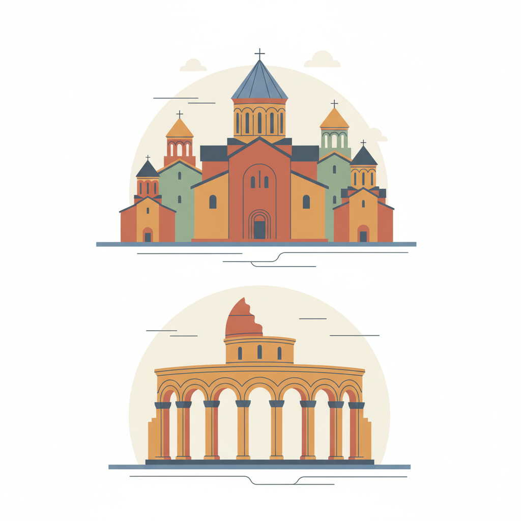 Cathedral and Churches of Echmiatsin and the Archaeological Site of Zvartnots — illustrated travel poster
