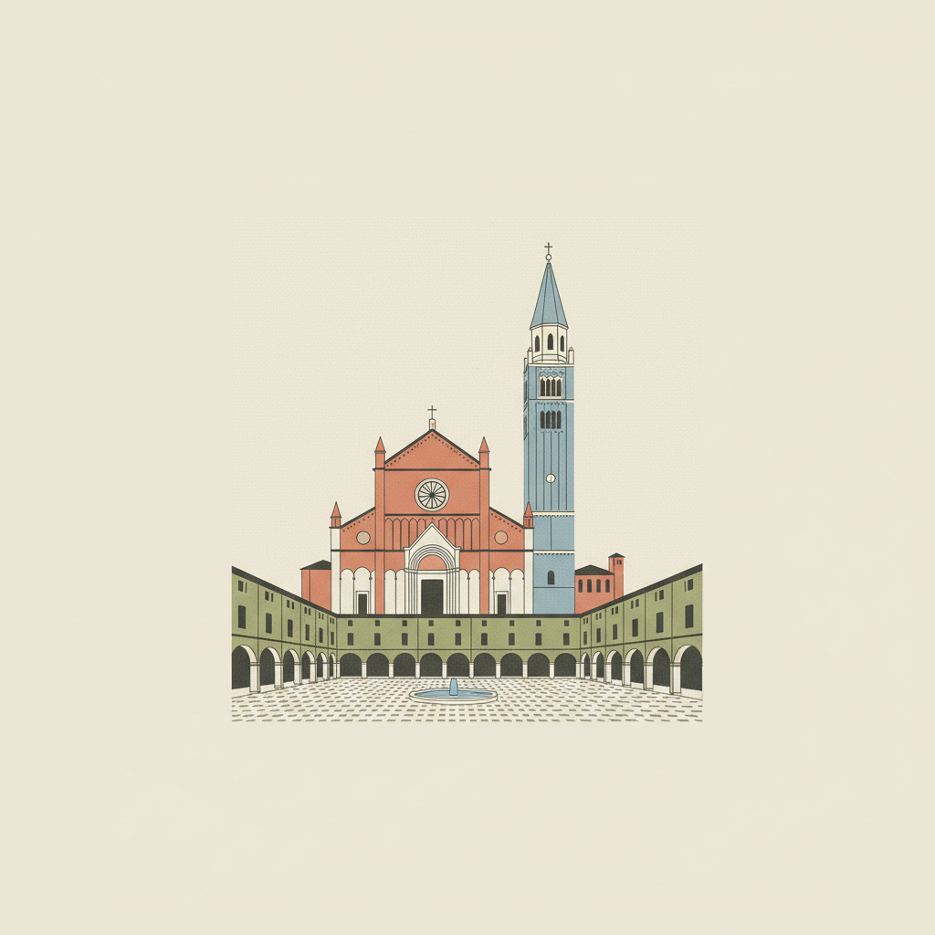 Cathedral, Torre Civica and Piazza Grande, Modena — illustrated travel poster
