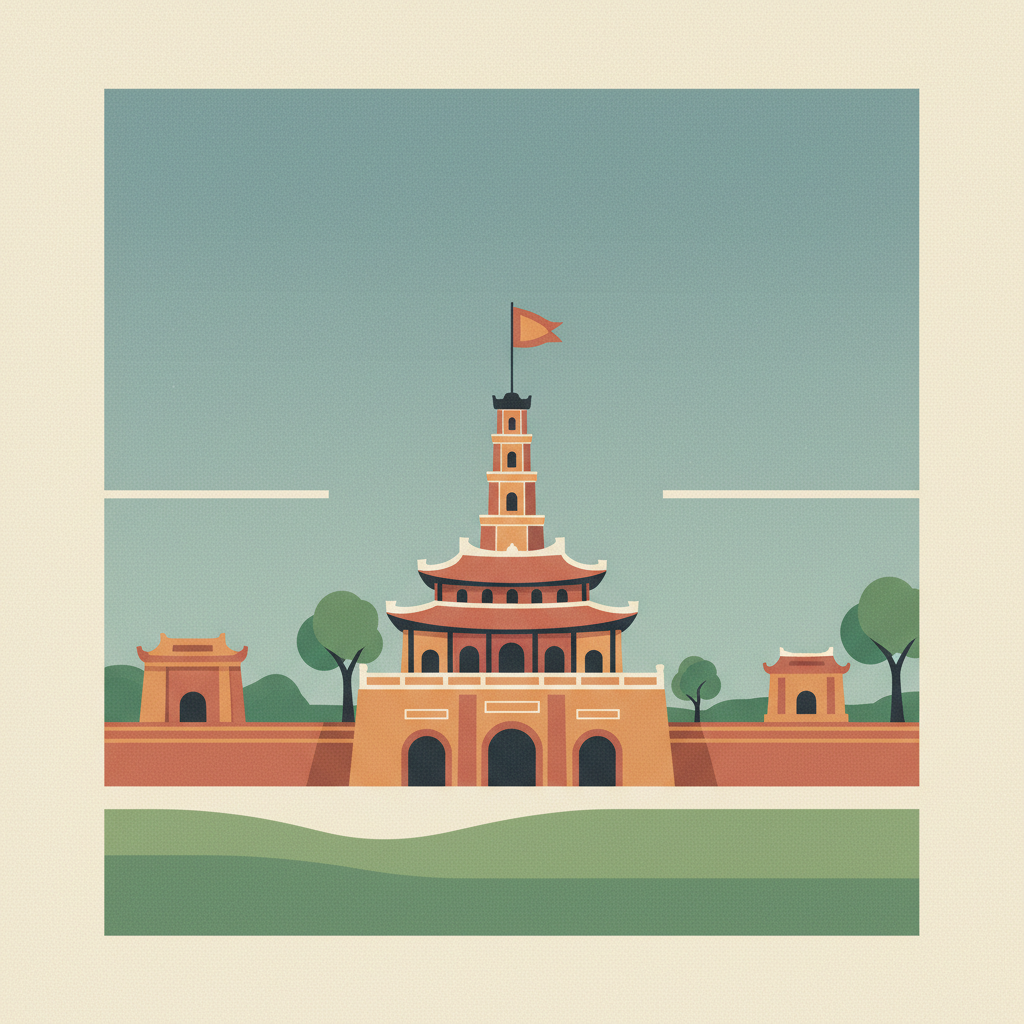 Central Sector of the Imperial Citadel of Thang Long - Hanoi — illustrated travel poster