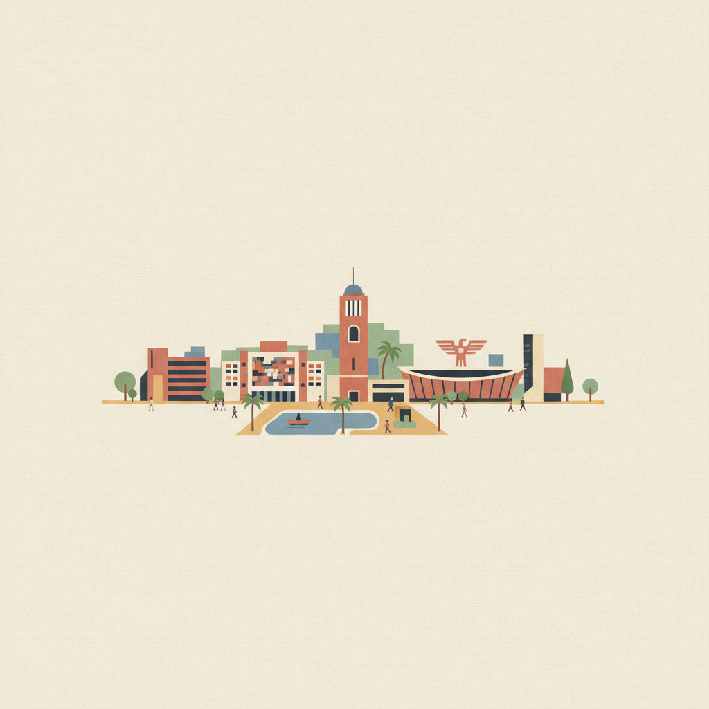 Central University City Campus of the <i>Universidad Nacional Autónoma de México</i> (UNAM) — illustrated travel poster