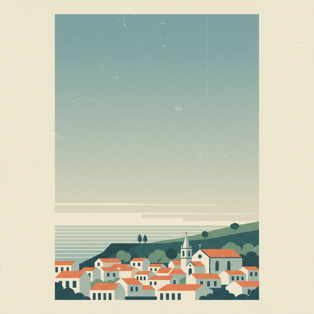 Central Zone of the Town of Angra do Heroismo in the Azores — illustrated travel poster