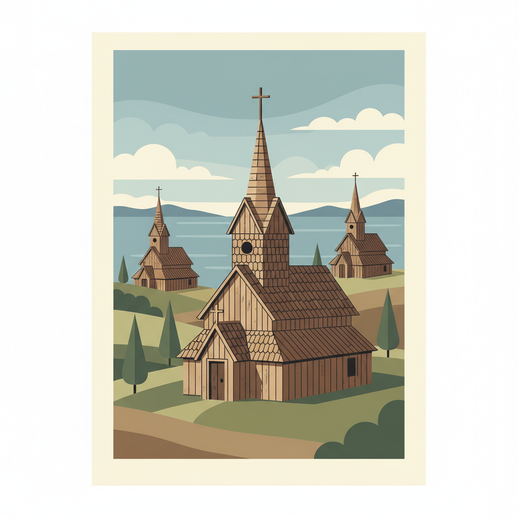 Churches of Chiloé — illustrated travel poster