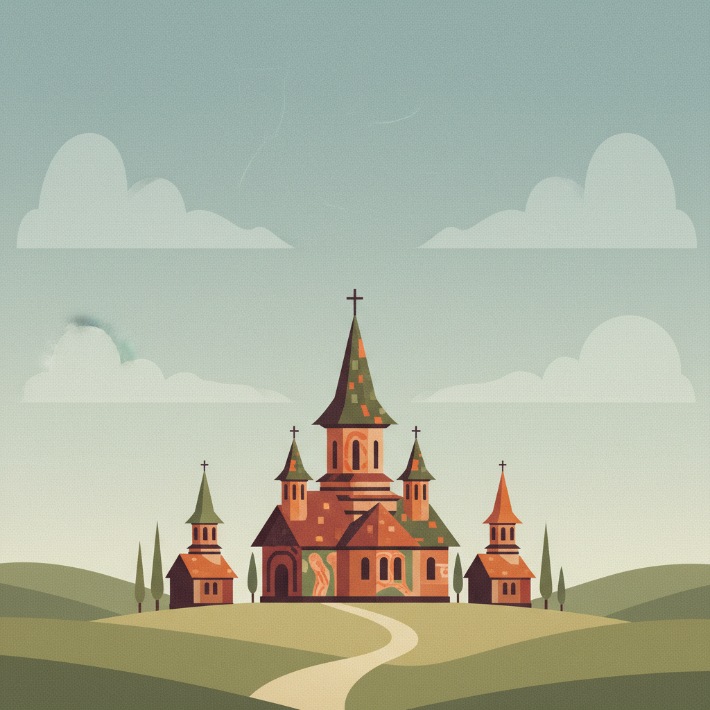 Churches of Moldavia — illustrated travel poster