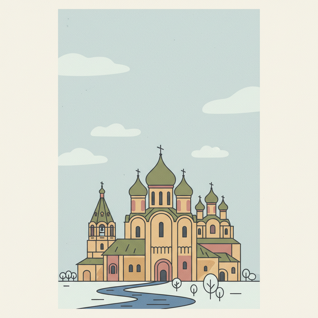 Churches of the Pskov School of Architecture — illustrated travel poster