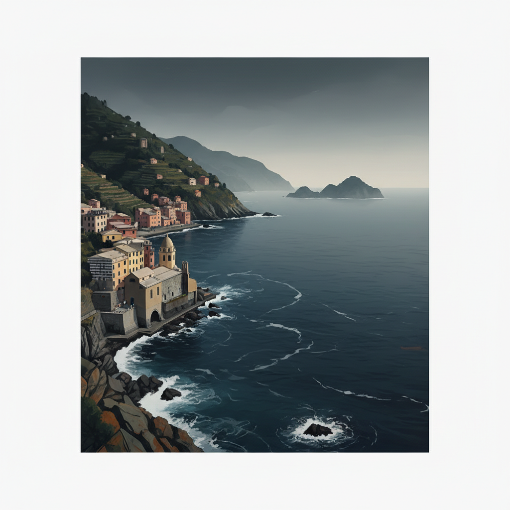 Portovenere, Cinque Terre, and the Islands (Palmaria, Tino and Tinetto) — illustrated travel poster