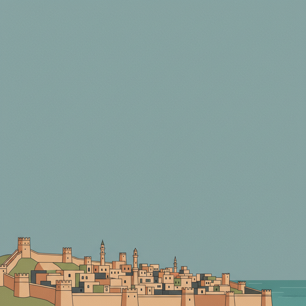 Citadel, Ancient City and Fortress Buildings of Derbent — illustrated travel poster