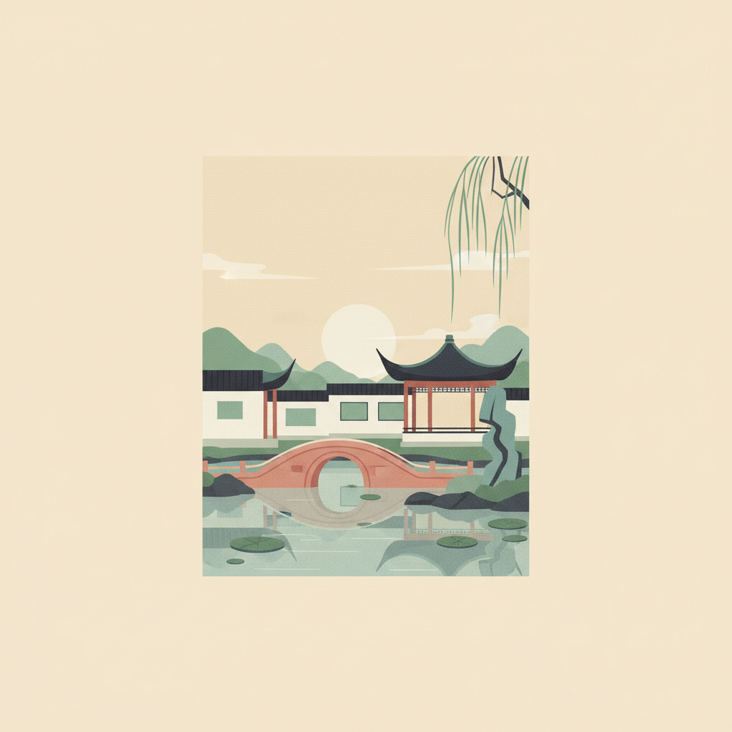Classical Gardens of Suzhou — illustrated travel poster