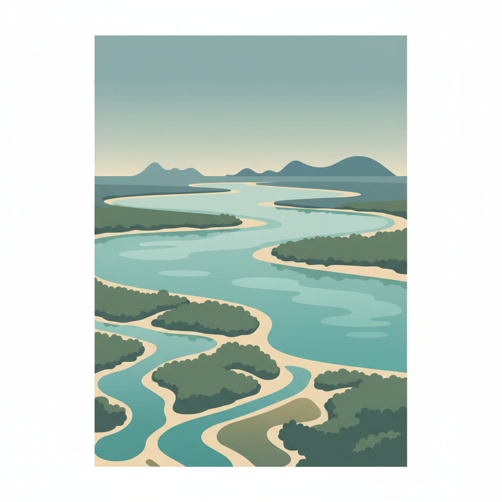 Coastal and Marine Ecosystems of the Bijagós Archipelago – Omatí Minhô — illustrated travel poster