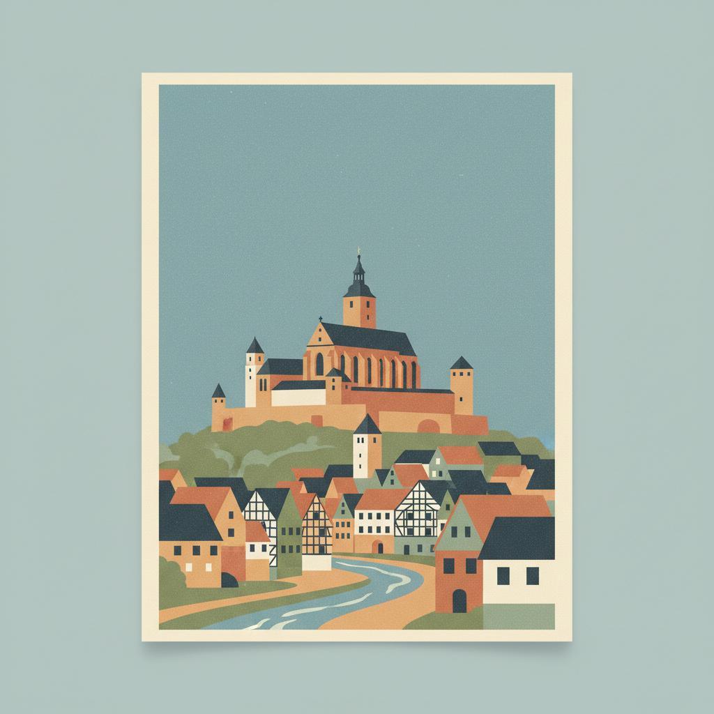 Collegiate Church, Castle and Old Town of Quedlinburg — illustrated travel poster