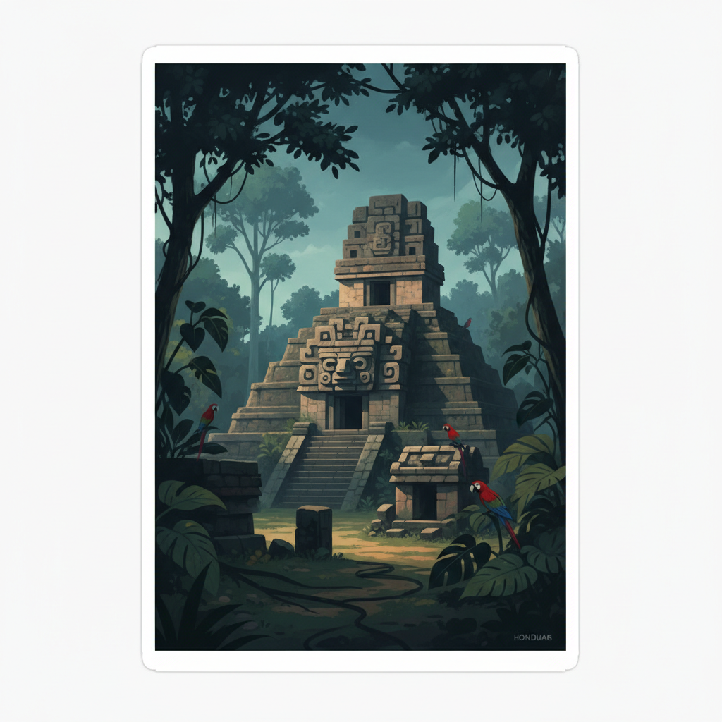 Maya Site of Copan — illustrated travel poster