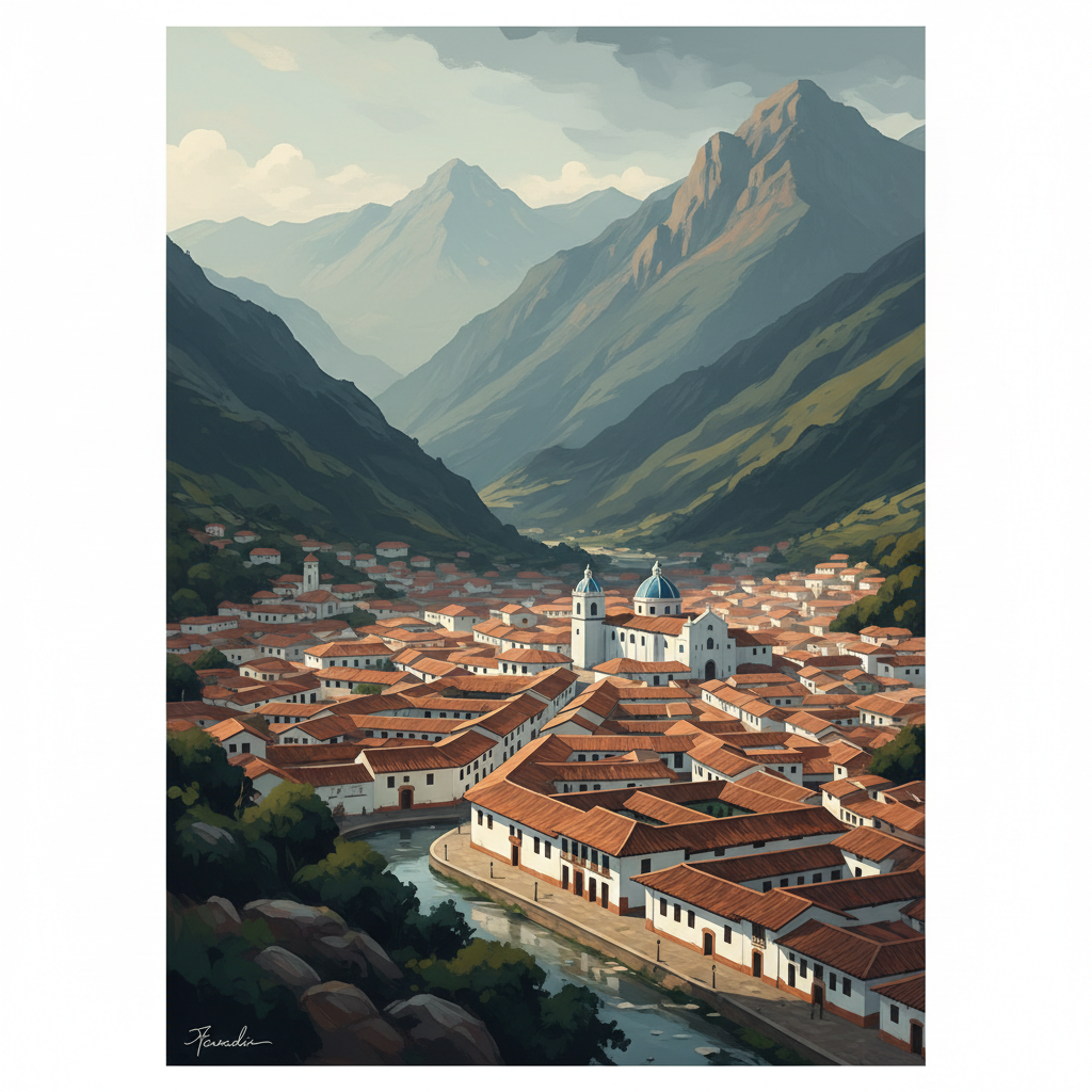 Historic Centre of Santa Ana de los Ríos de Cuenca — illustrated travel poster