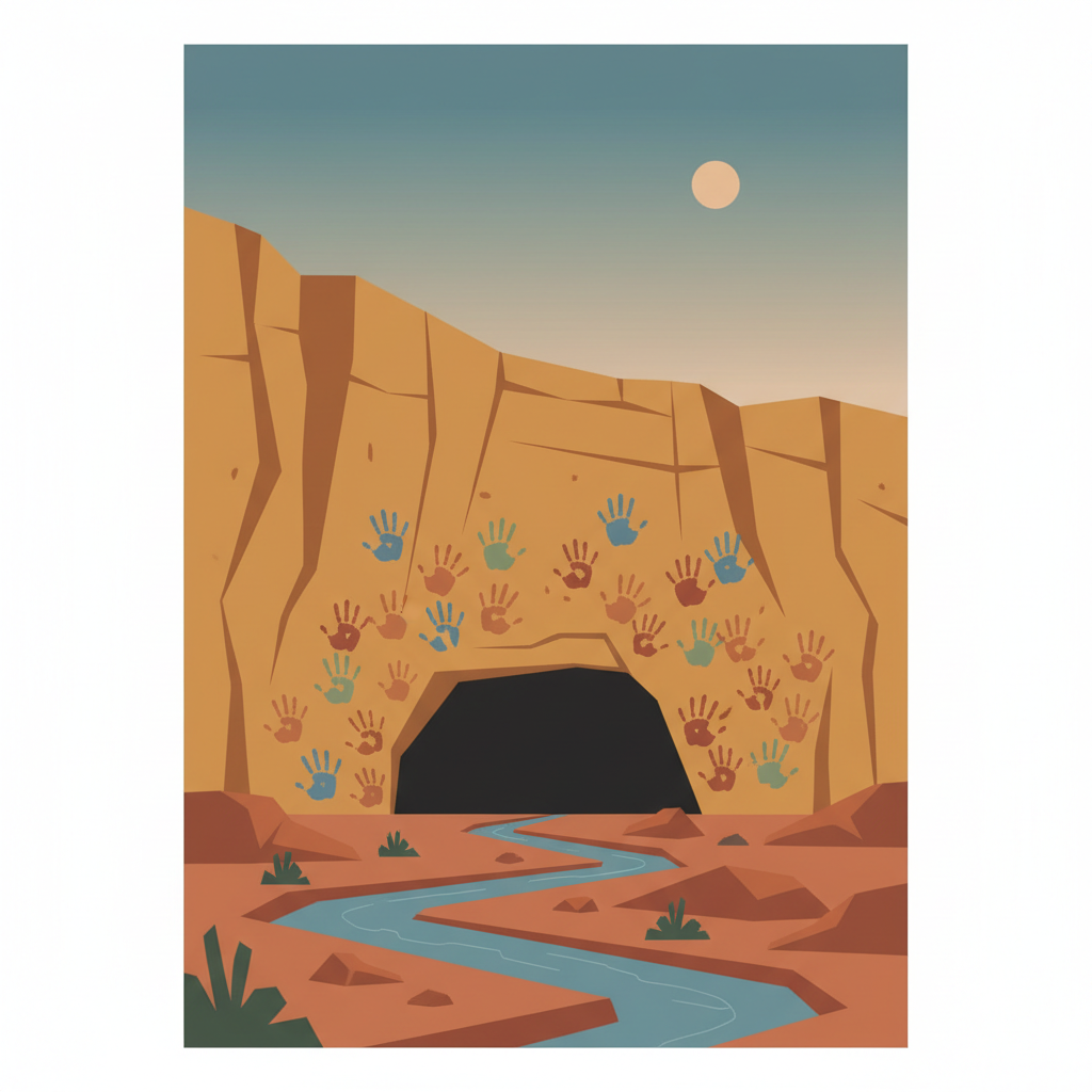 Cueva de las Manos, Río Pinturas — illustrated travel poster