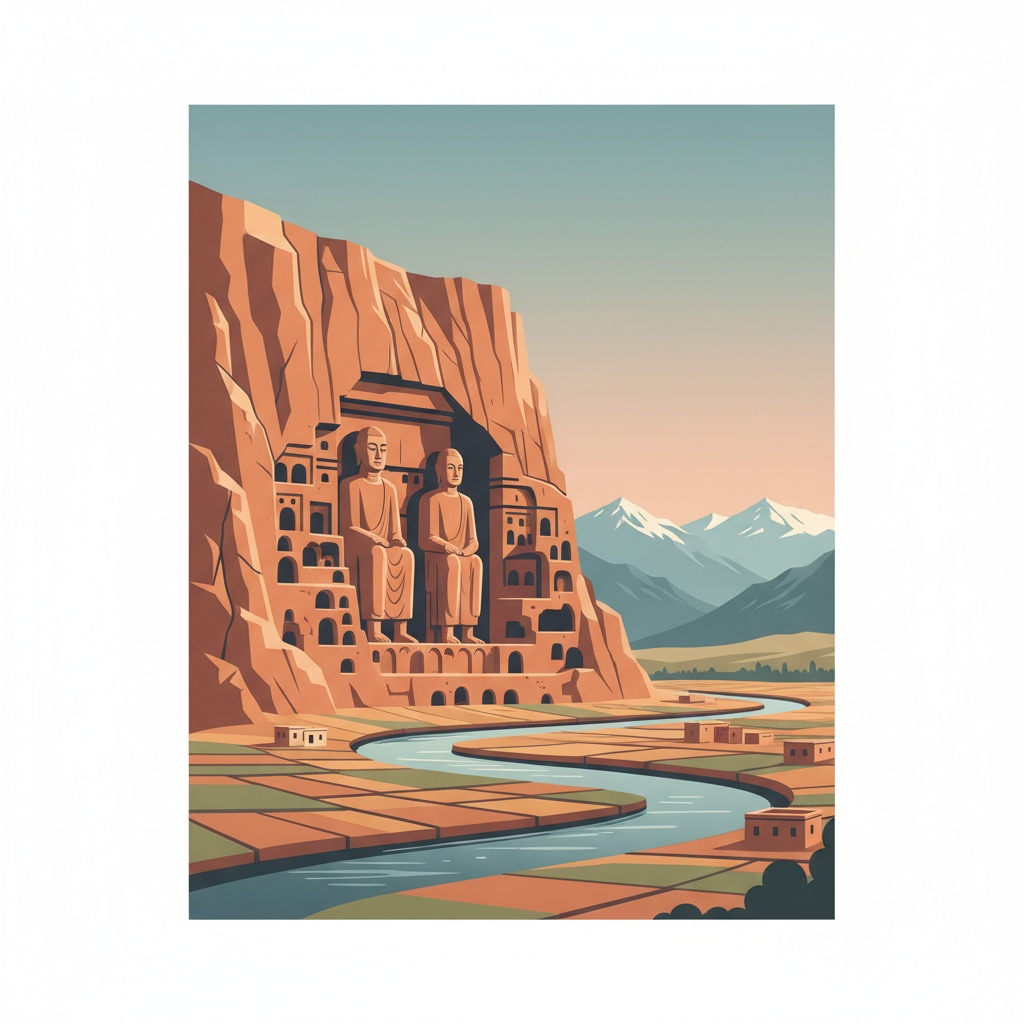 Cultural Landscape and Archaeological Remains of the Bamiyan Valley — illustrated travel poster