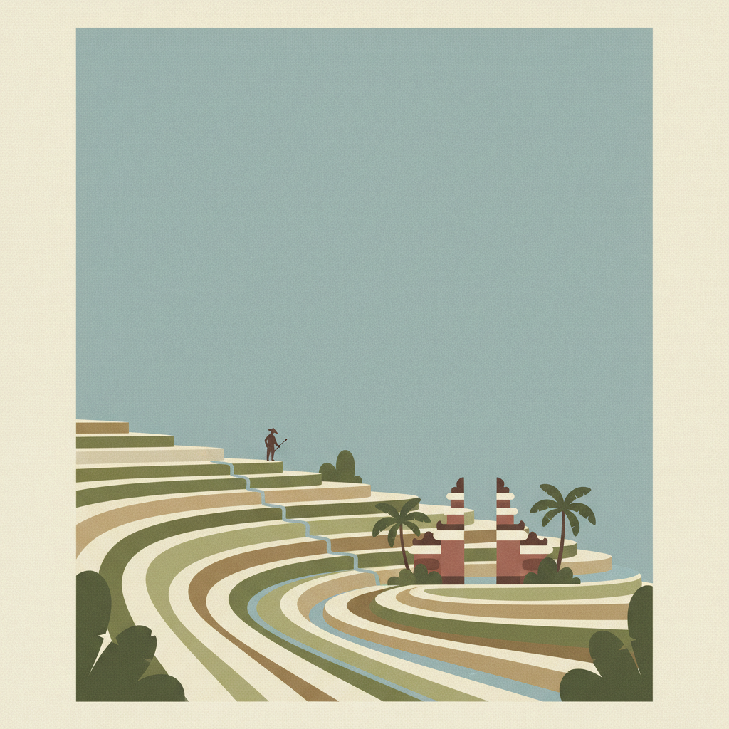 Cultural Landscape of Bali Province: the <em>Subak</em> System as a Manifestation of the <em>Tri Hita Karana</em> Philosophy — illustrated travel poster