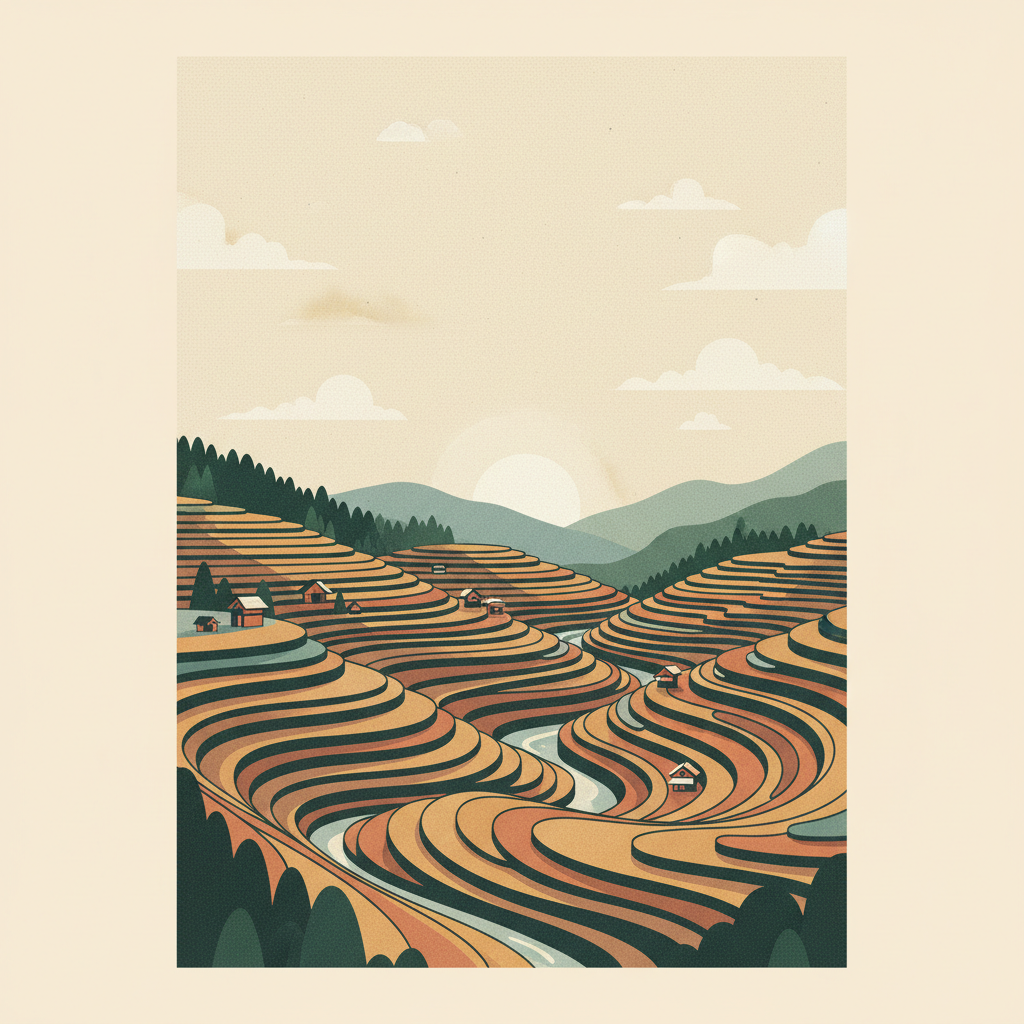 Cultural Landscape of Honghe Hani Rice Terraces — illustrated travel poster